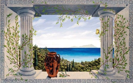 Diana Farris Appel - Athena, Heracle And Apollo - painting, sea, diana farris appel, art