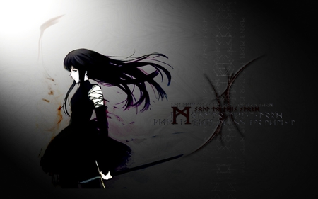 Girl with the darkness - black dress, long hair, sword, girl