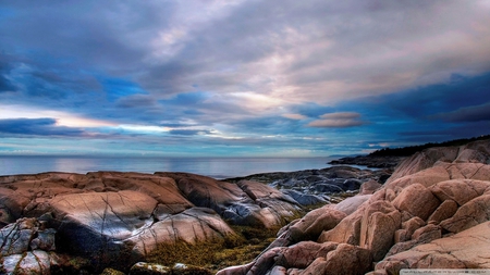 rocky beach hdr - beach, rocks, hdr, clouds