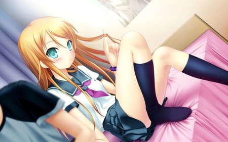 Kirino - school uniform, anime, bed, anime girl, cute, long hair