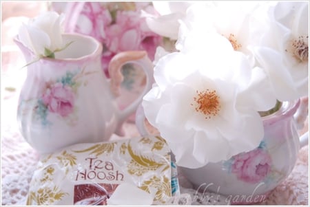 Teapot and Roses for my friends here - roses, summer, soft pink, fashion, entertainment, spring, light, teapot, magnificent, garden, forever, beautiful, table, sunshine, morning, wonderful, white, bright