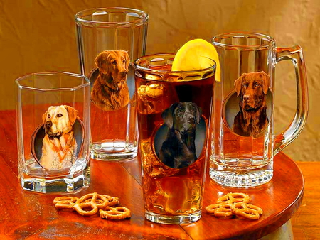 Drink - drink, glasses, dogs, non-alcoholic, coctail, chips, pretzels, lemon