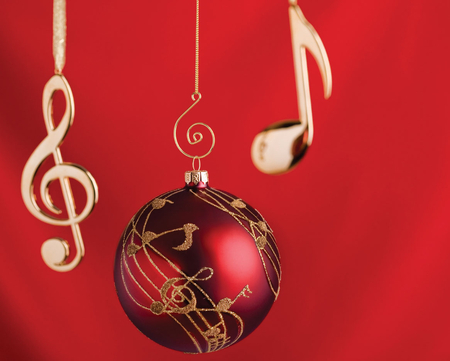 â™« â™¬ â™ª Sweet Song of Christmas â™« â™¬ â™ª - season, unique, wonderful, music notes, home, golden, ornaments, magical, winter, song, fashion, ball, christmas, entertainment, holidays, traditions, red, sweet