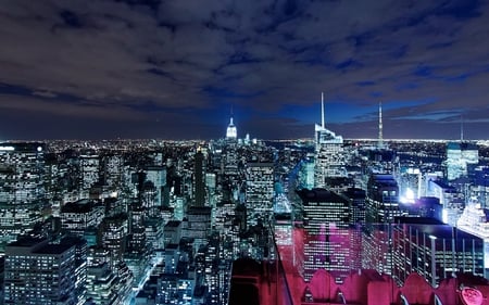 Lower Manhattan - manhattan, beautiful, skyscrapers, buildings, night, new york, sky, architecture, clouds