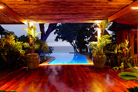 gorgeous pool - sea, wooden floor, tree, pool