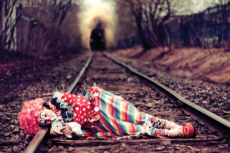 Artistic - train, colorful, clown, sad