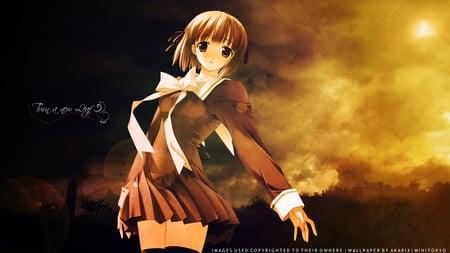 School Girl - skirt, sunset, anime girl, japanese, original, cute girl, brown hair, pretty, anime, short hair, school girl