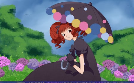 Ame Warashi - ame, red hair, anime, umbrella, girl, xxxholic