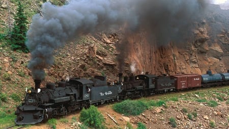 Steam Train - train, sky, nature, mountain