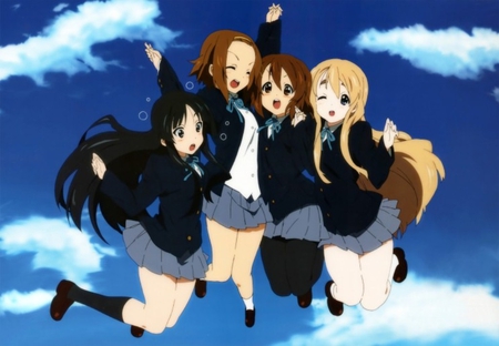 K-on! - school uniform, short hair, anime, friends, anime girls, long hair, sky