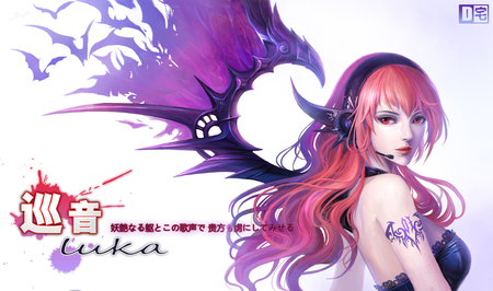 Luka Vampire - luka vampire, tattoo, headphone, hot, bat wings, cool, long hair, sweet, luka megurine, music, vampire, bats, megurine luka, pink hair, sexy