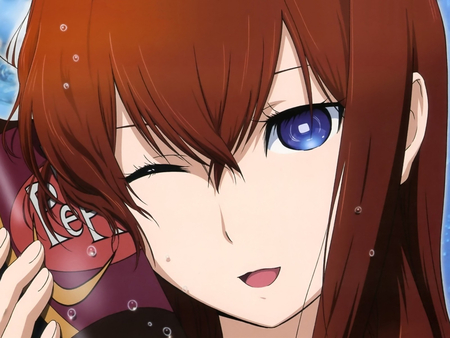 makise kurisu - red hair, steins gate, kurisu, cute, makise, blue eyes