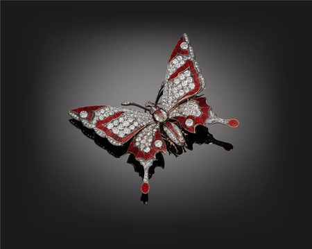 Butterfly - beautiful, diamond, bug, jewel, buterfly, black, white, red, wings, jewelry, rubies