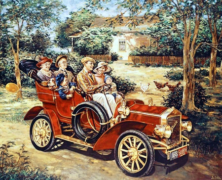 By Lee Dubin. Sunday drive - woman, drive, people, painting, art, car, man, lee dubin, family