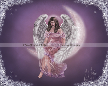 Pink_ Angel - moon, fantasy, angel, pink