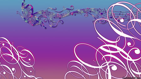 butterfly music notes - music, purple, blue, butterflies, butterfly, pink, notes, swirls