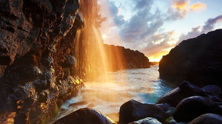 Magical Waterfall - beauty, nature, falls, magical, water, rock, waterfall