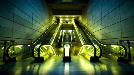 escalators - escalators, dual, empty, green light