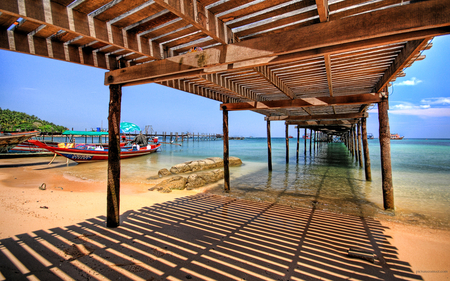 Here's My Ride! - beach, tropics, walkway, boat