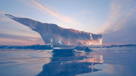 Nature's Sculpture - ice, winter, sunset, nature, mirror, ocean, reflection, sky