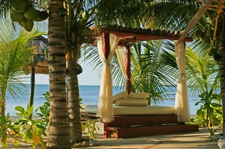 Romance By The Sea - beach, ocean, bed, romance, sea