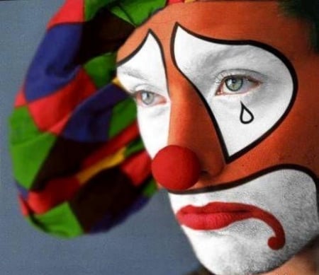 Arlequin - mouth, pic, expression, paints, photo, nose, sad, red, face, hat, arlequin, actor, image, make up, tear, portrait, colors, photograph, colours, picture, harlequin, wall, wallpaper