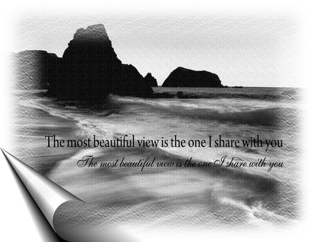 View - white, water, black, rocks, quote