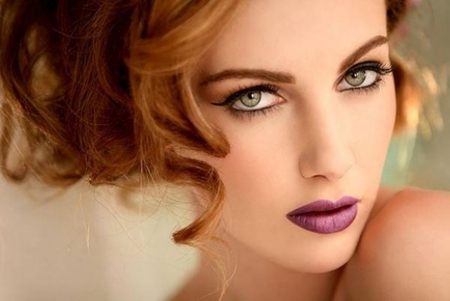 In my eyes - magic lady, amazing, green eyes, charming, purple, gorgeous, stare, face, gaze, beauty, love, hair, body, wonderful, lips, beautiful lady, passion, woman