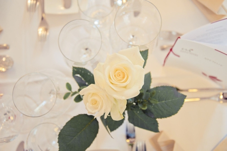 Romantic dinner - love, beauty, glasses, roses, tenderness, romantic evening, petals, table, leaves, flowers, plate, dinner