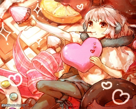 Hearts - hearts, pink, anime, anime girl, chocolate