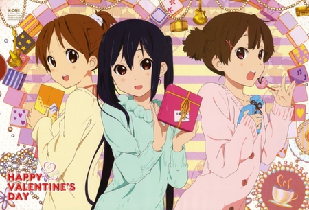 K-on! - pink, valentine, chocolates, friends, anime girls, anime