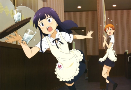 Working! - anime, friends, anime girls, working, glass, restaurant