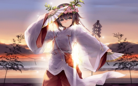 Kimono - flowers, anime, anime girl, cute girl, kimono