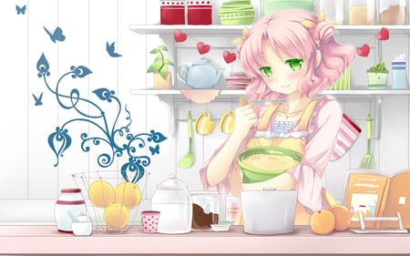 Mizushima Kasumi - girl, game, pink hair, food, cook, cute, cg