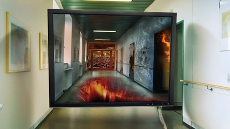 back to the future - hallway, future, screen, fire