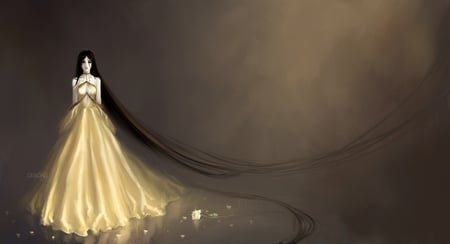 golden gown - artistic, female, woman, beautiful, beauty, gold, golden, dark