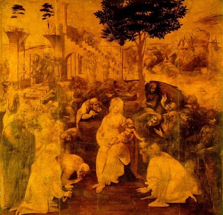 Leonardo da Vinci - Adoration of the Magi - jesus, leonardo da vinci, adoration of the magi, painting, christmas, art