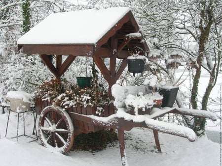 la veille charrette - vielle, sous, charrette, la, neige