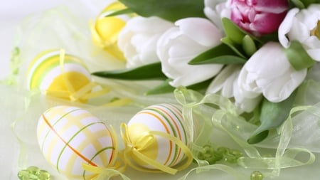 â™¥ Easter blessings â™¥ - tulips, design, fashion, happy easter, bouquet, spring, entertainment, white, eggs, floral, pink