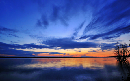 Beauty as far has the eye can see - sunset, water, lake, sun, sky