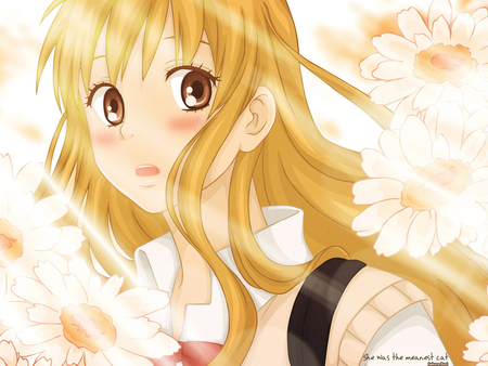 Anime girl - anime, daisy, girl, flower