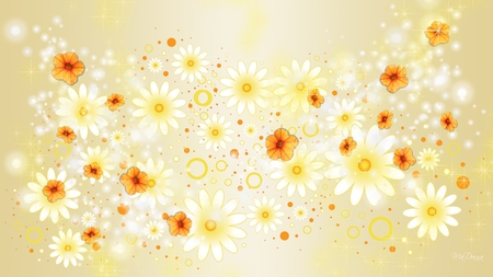 Summer Sunshine - scatter, abstract, sunshine yellow, summer, flowers, daisies, spring