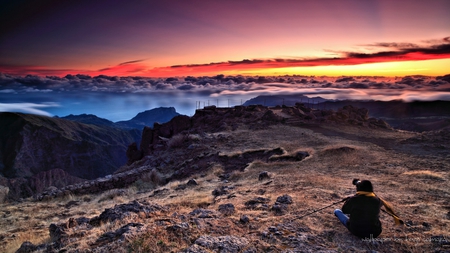 photographers view - mountains, sunset, photographers, clouds