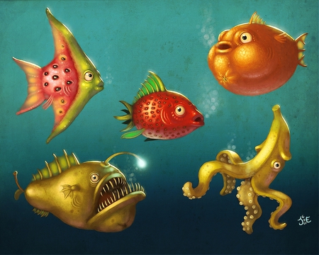 SEA LIFE FRUITS - life, design, funny, sea, fruit