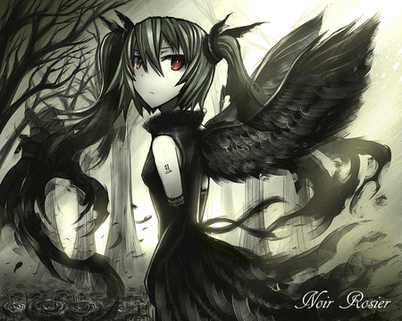 Anime - vocaloid, wings, anime, miku, black