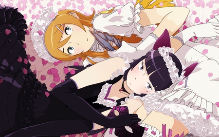 Kirino and Ruri - black, anime, white, friends, anime girls, long hair, pink