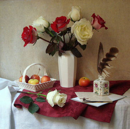 Love Letter - love, letter, flowers, still life