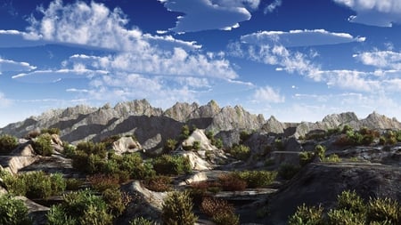 knife edge mountains - shrubs, rdges, clouds, mountains