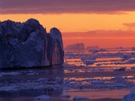 sunset on icebergs