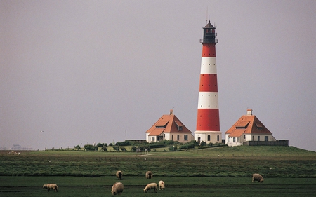 Westerhever, Germany - nature, sky, lighthouse, architecture, grass